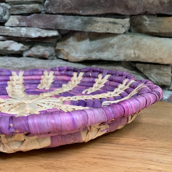 Purple Seagrass Coil Basket Tray Boho Decor Dorm Wall Art Scallop Bohemian - Picture 5 of 8